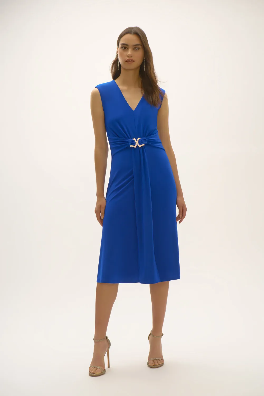 252717 Silky Knit A-Line Dress with Rhinestone Ornament