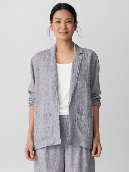 Puckered Organic Linen Stripe Blazer J5750M