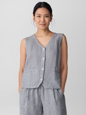 Puckered Organic Linen Stripe Vest V1336