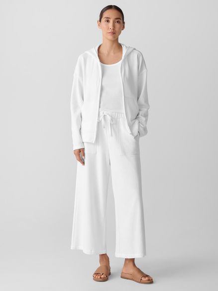 P4861M White Cotton Terry Wide Leg Cropped Pant