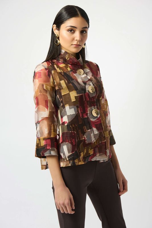 253163 Organza Abstract Print Two-Piece Trapeze Jacket