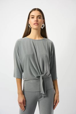 253304 Melange Silky Knit Boxy Top with Knot Detail