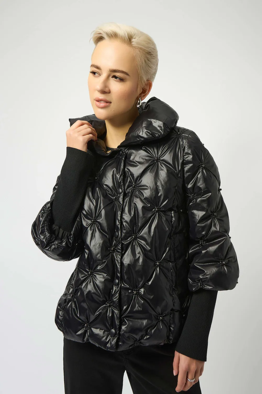 253931 Pearl Quilted Puffer Trapeze Jacket