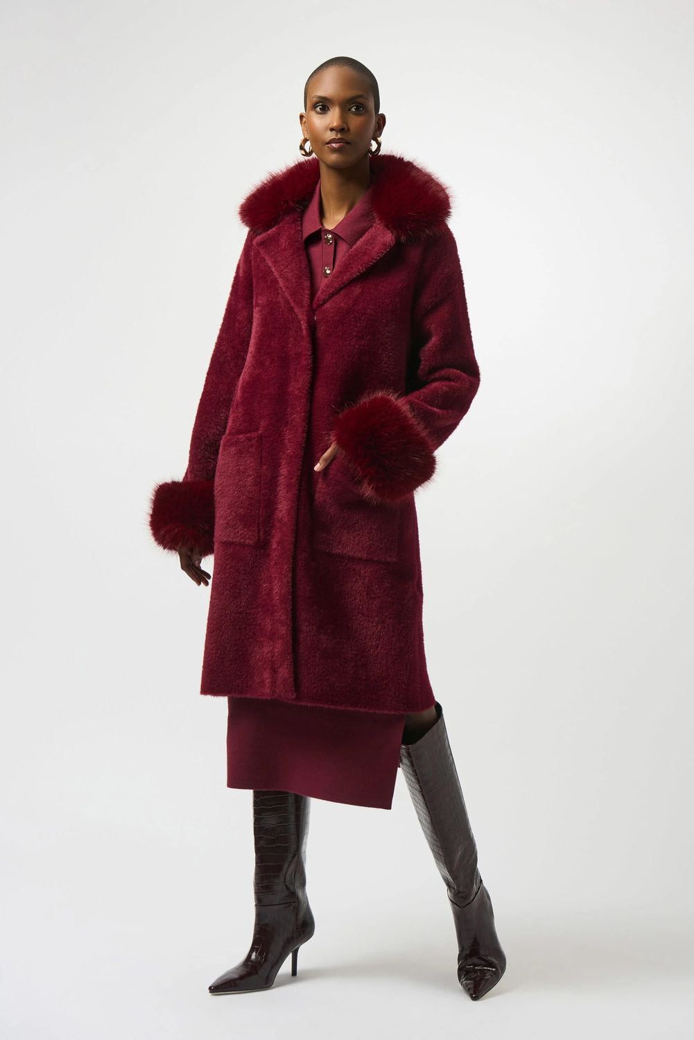 243923 Feather Yarn and Faux Fur Sweater Coat
