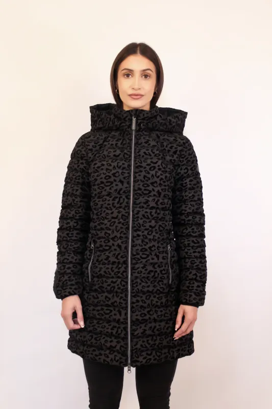 2222177 JULIE VEGAN DOWN COAT | BLACK LEOPARD