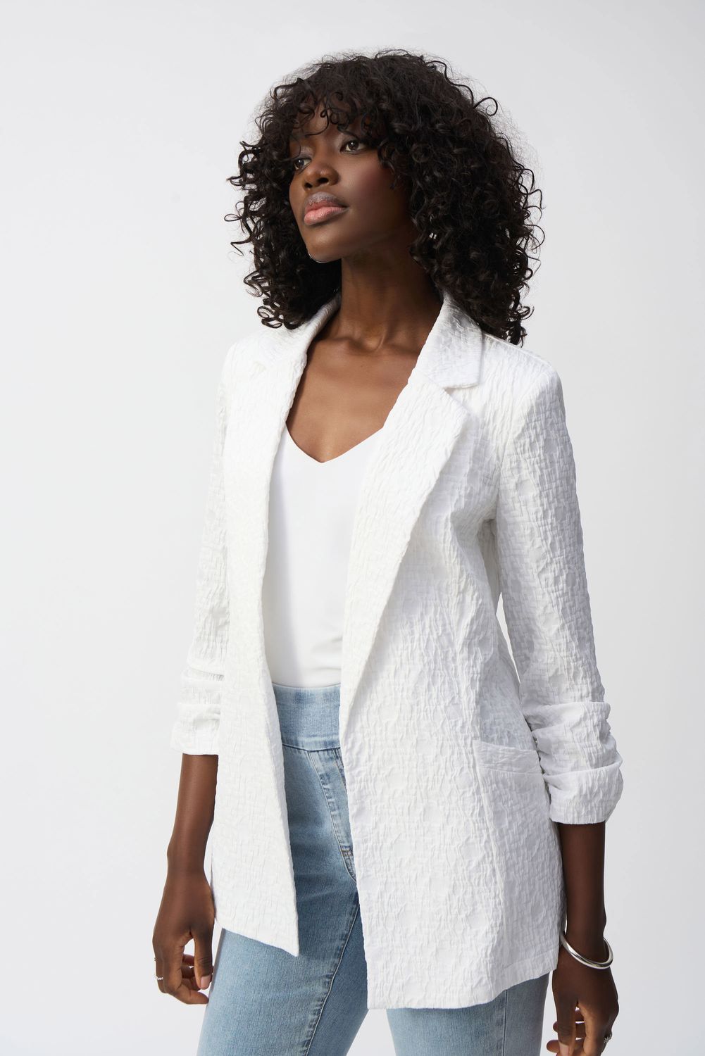 262034  Woven Jacquard Texture Boxy Blazer