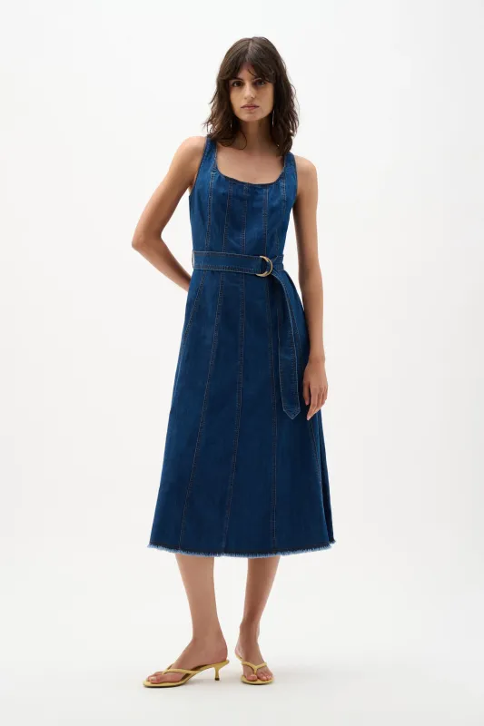 262901 Denim Fit And Flare Midi Dress