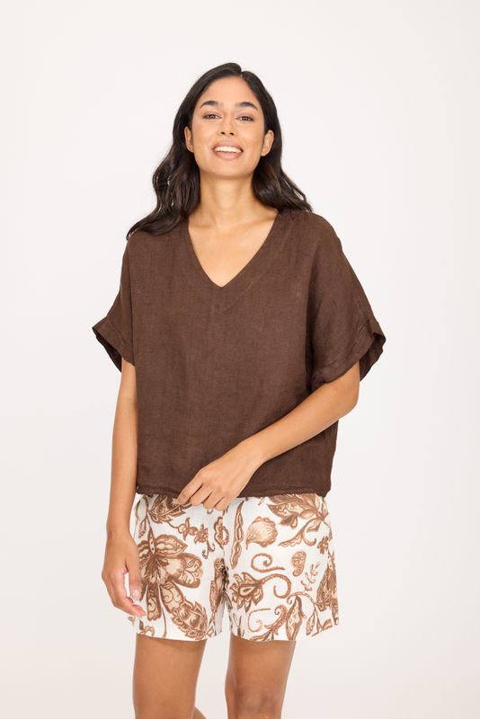 R-0372 Linen V-neck Blouse (+2 COLOURS)