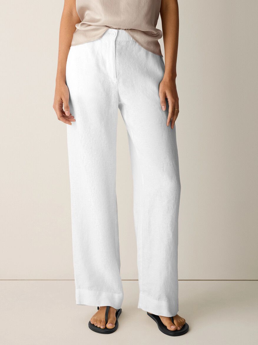 P4925M  Heavy Organic Linen Full-Length Straight Trouser