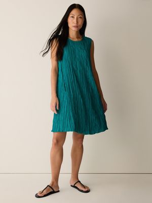 D5436M Crushed Silk Round Neck Dress