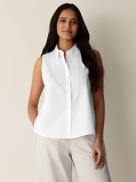 T6511M Organic Cotton Poplin Classic Collar Sleeveless Shirt