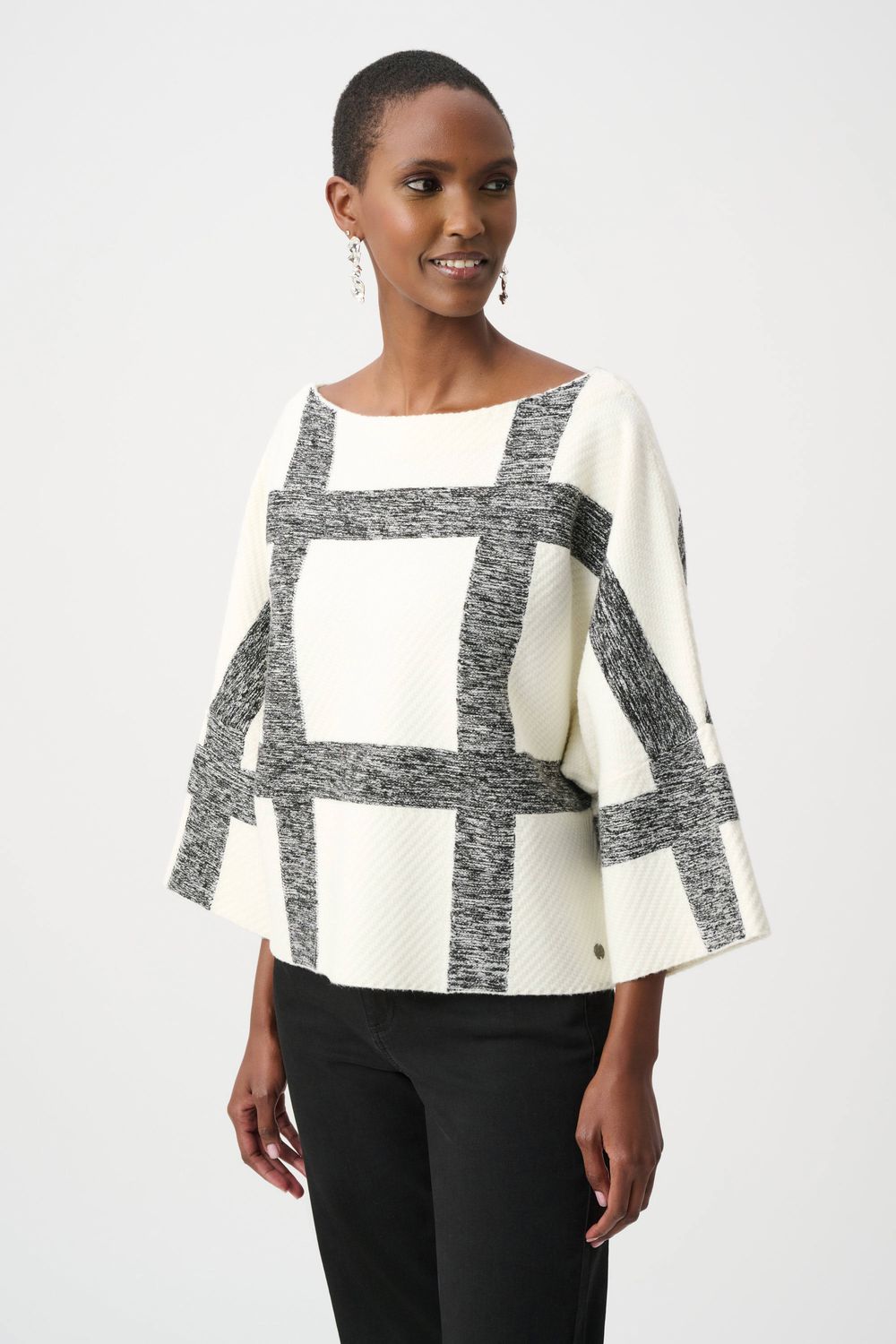 263946 Plaid Boat-Neck Sweater