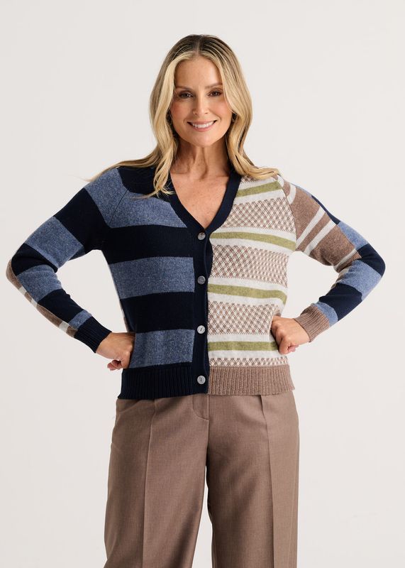 ZP8540U Stripe Meets Checks Cardi