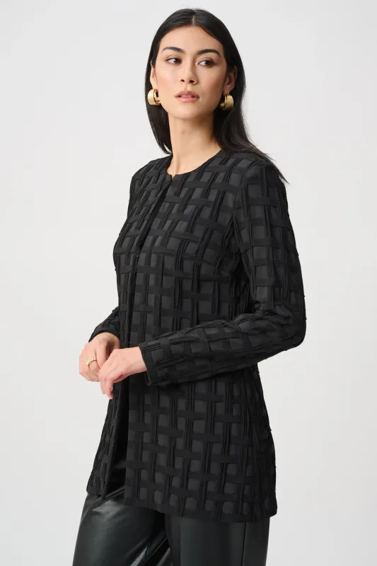 263083Textured Jacquard Collarless Jacket