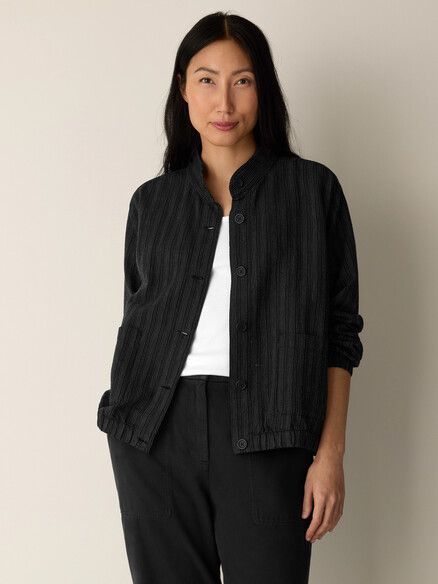 J5848 Cotton Blend Stripe Stitch Flight Jacket