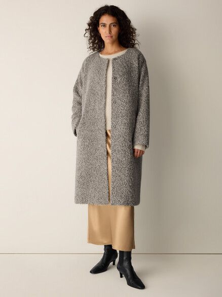 Curly Alpaca Wool Blend Round Neck Coat