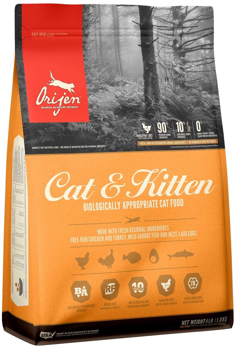 ORIJEN Cat &amp; Kitten Dry Cat Food, Size: 4-lb