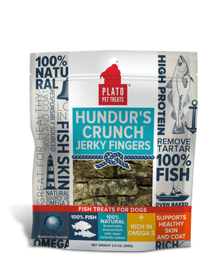 Plato Pet Treats Hundur&#39;s Crunch Jerky Fingers Fish Dog Treats