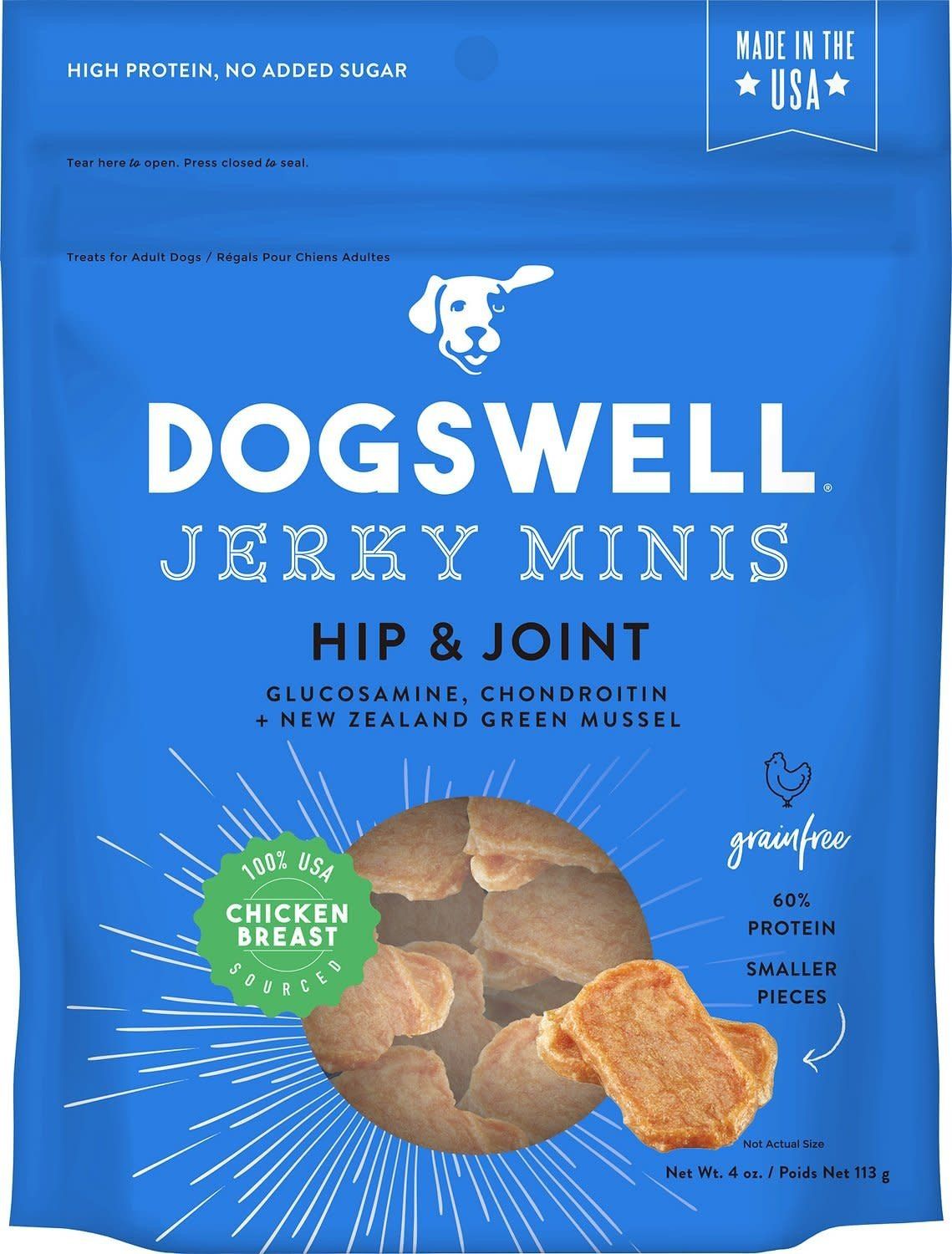 Dogswell Jerky Minis Hip &amp; Joint Chicken Breast Jerky Dog Treats 4-oz