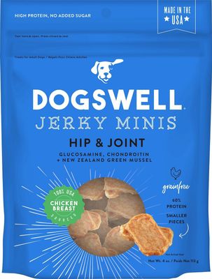 Dogswell Jerky Minis Hip &amp; Joint Chicken Breast Jerky Dog Treats 4-oz