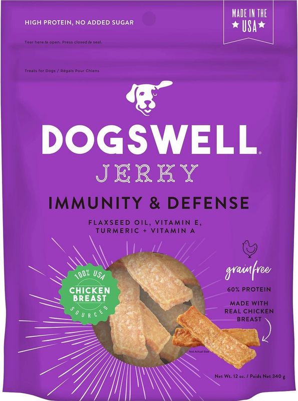 Dogswell Jerky Immunity &amp; Defense Chicken Breast Jerky Dog Treats 12-oz