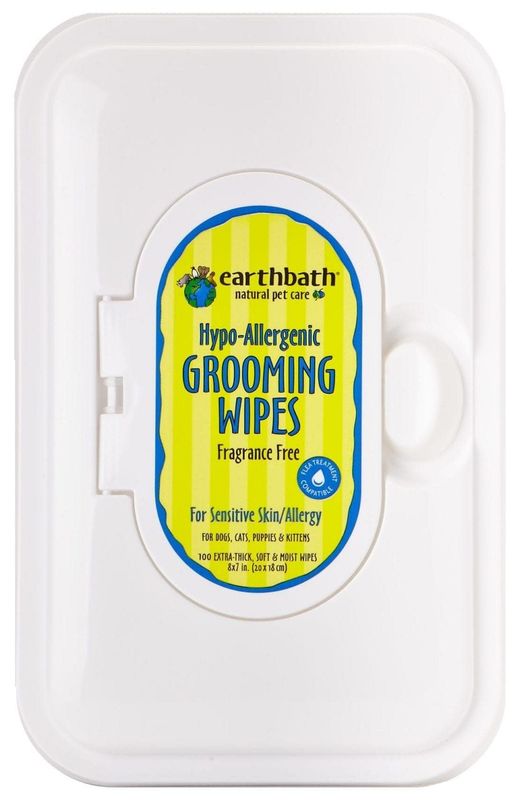 Earthbath Hypo-Allergenic Grooming Wipes Fragrance-Free for Dogs &amp; Cats (100 Count)