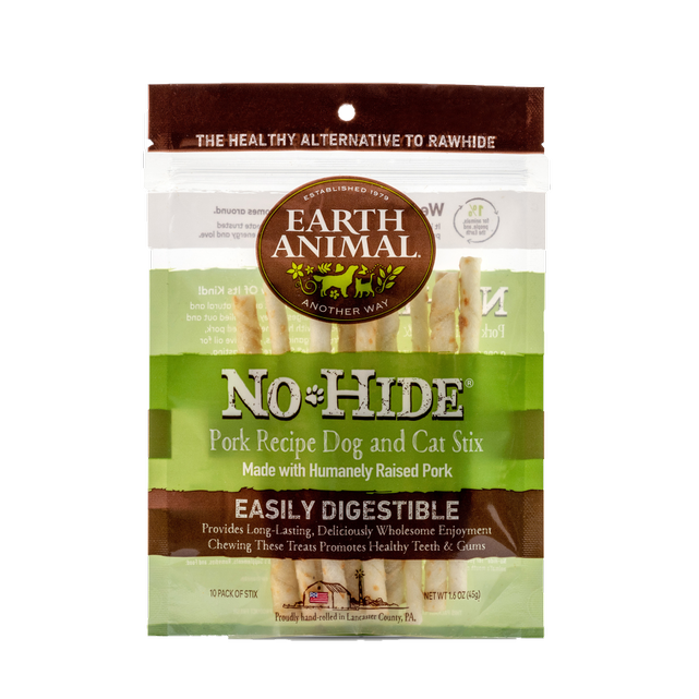 Earth Animal No-Hide Pork Chew Stix Dog &amp; Cat Treats (10 Pack)