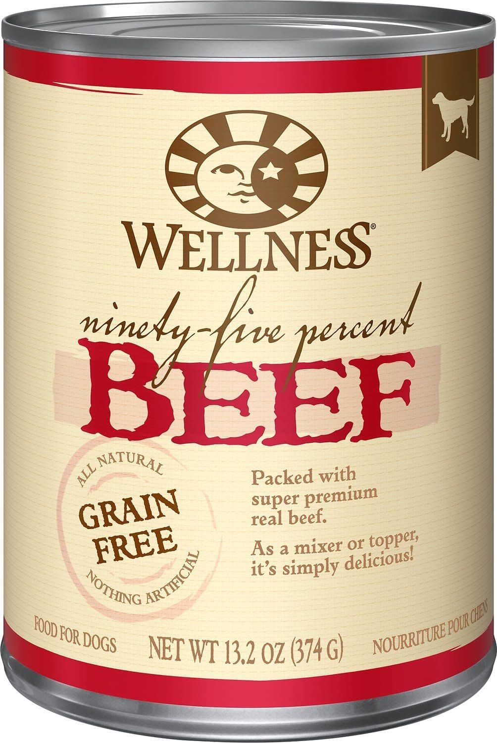 Wellness Ninety-Five Percent Beef Mixer or Topper Wet Canned Dog Food 13.2-oz