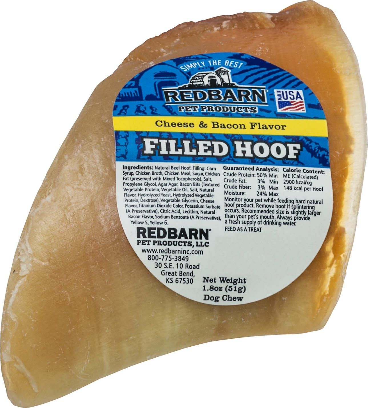 Redbarn Filled Hoof Cheese N&#39; Bacon Flavor Dog Chew