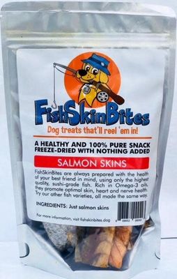 FishSkinBites Salmon Skins Freeze-Dried Dog Treats 3-oz