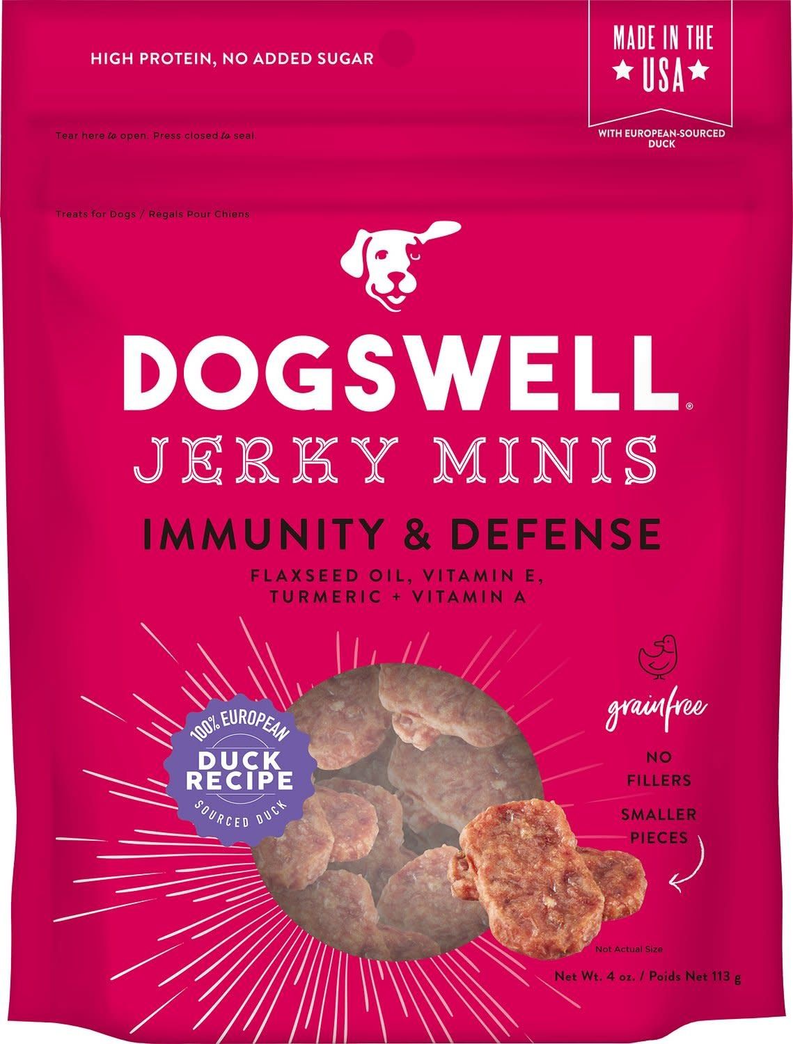 Dogswell Jerky Minis Immunity &amp; Defense Duck Recipe Jerky Dog Treats 4-oz