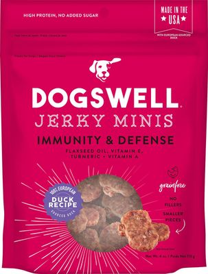 Dogswell Jerky Minis Immunity &amp; Defense Duck Recipe Jerky Dog Treats 4-oz