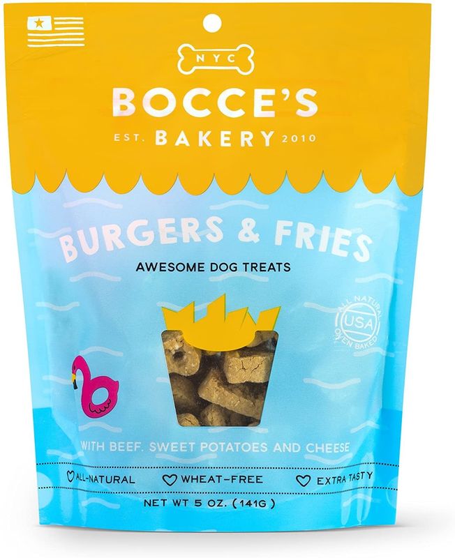 Bocce&#39;s Bakery Burgers &amp; Fries Dog Biscuits Treats 5-oz