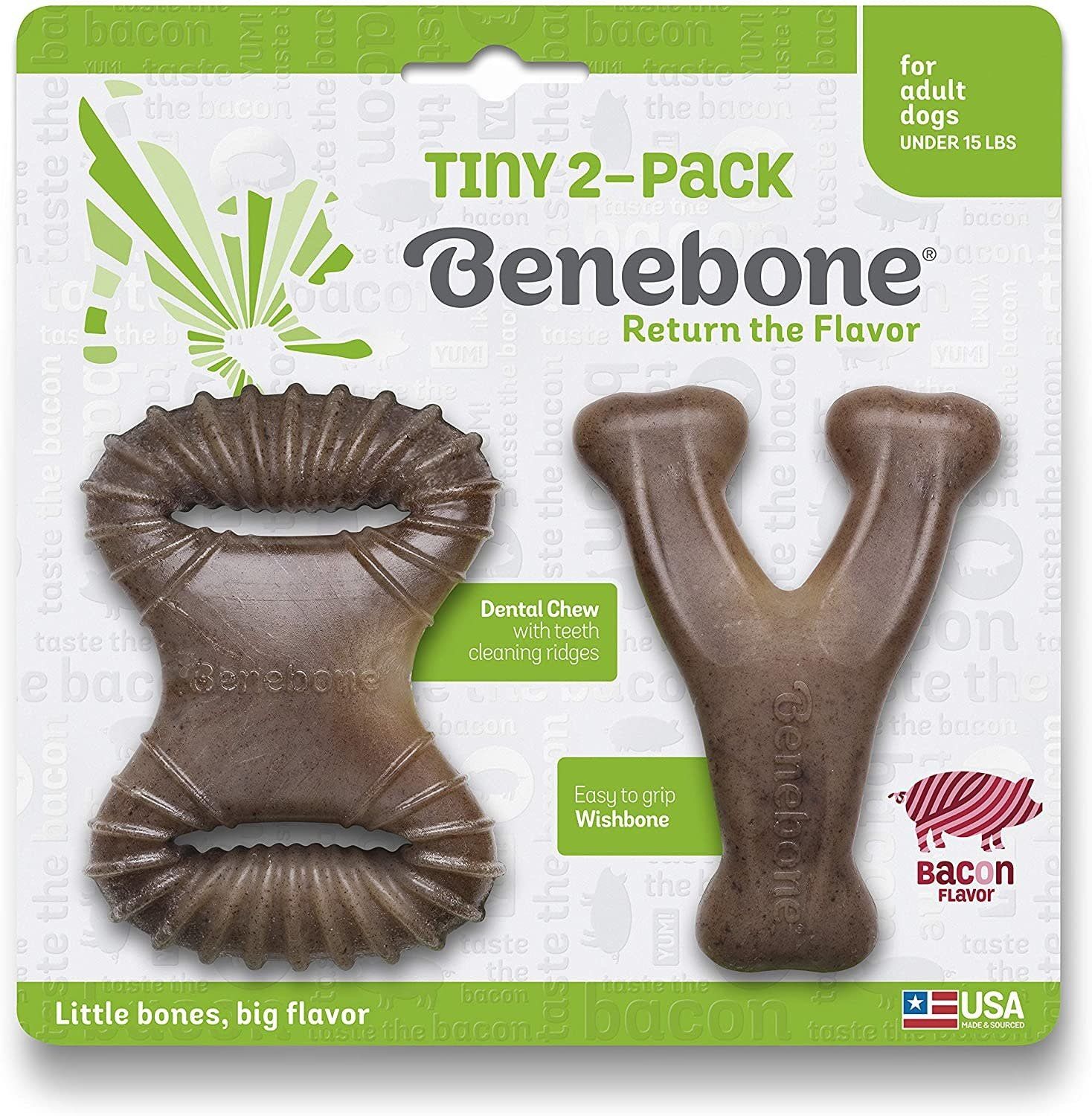Benebone Bacon Flavor Tiny 2-Pack Dental Chew &amp; Wishbone Tough Dog Chew Toy