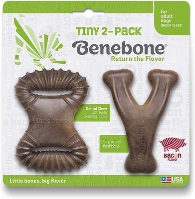 Benebone Bacon Flavor Tiny 2-Pack Dental Chew &amp; Wishbone Tough Dog Chew Toy