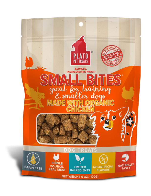 Plato Pet Treats Small Bites Organic Chicken Meaty Morsel Dog Treats 6-oz