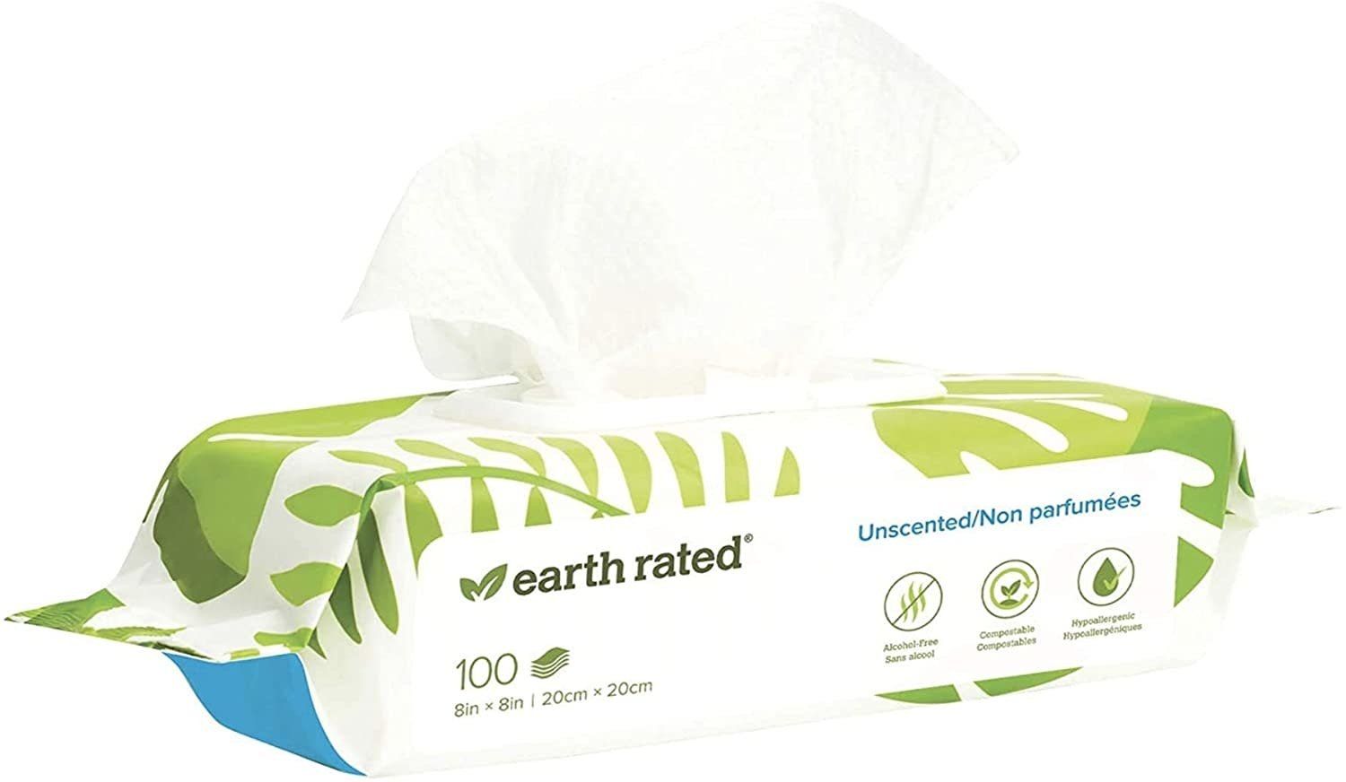 Earth Rated Unscented Certified Biobased Dog Grooming Wipes (100 Count)