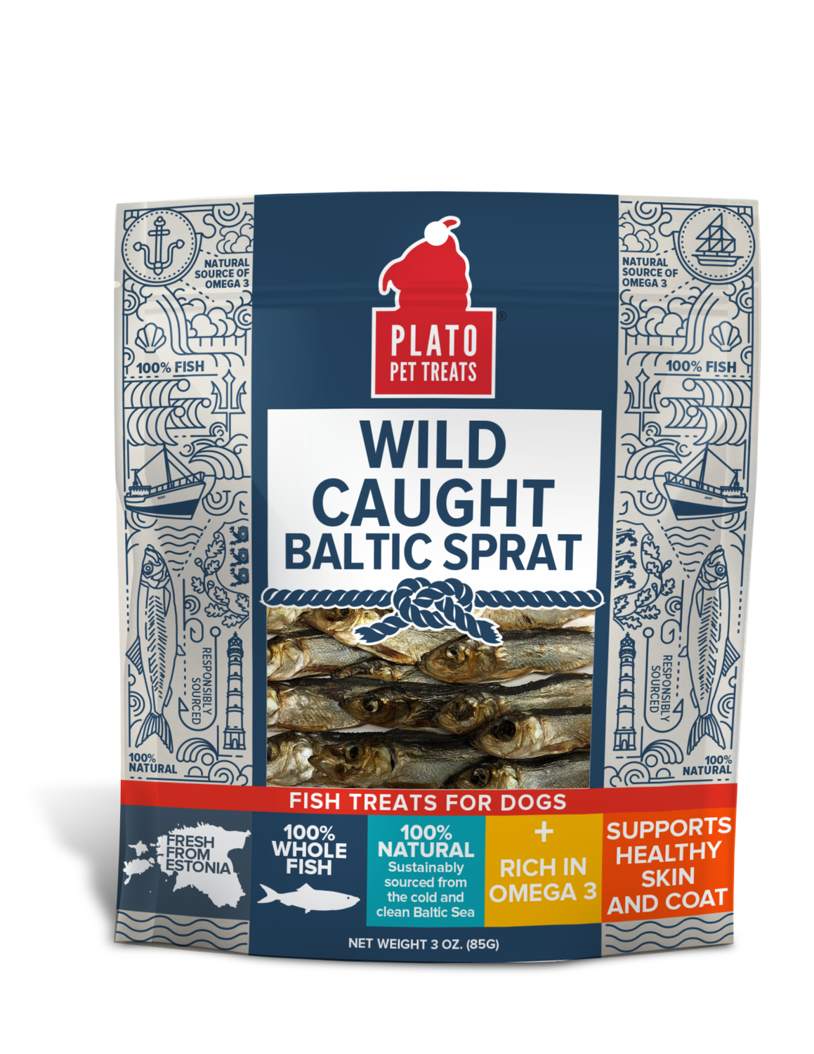 Plato Pet Treats Wild Caught Baltic Sprat Fish Dog Treats 3-oz