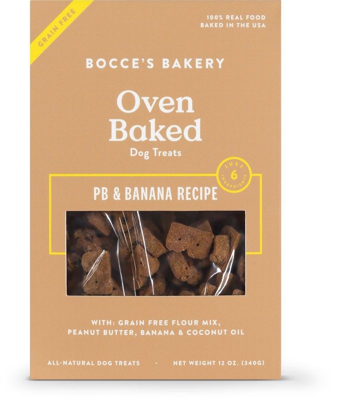 Bocce&#39;s Bakery Grain-Free Oven Baked PB &amp; Banana Recipe Dog Biscuits Treats 12-oz