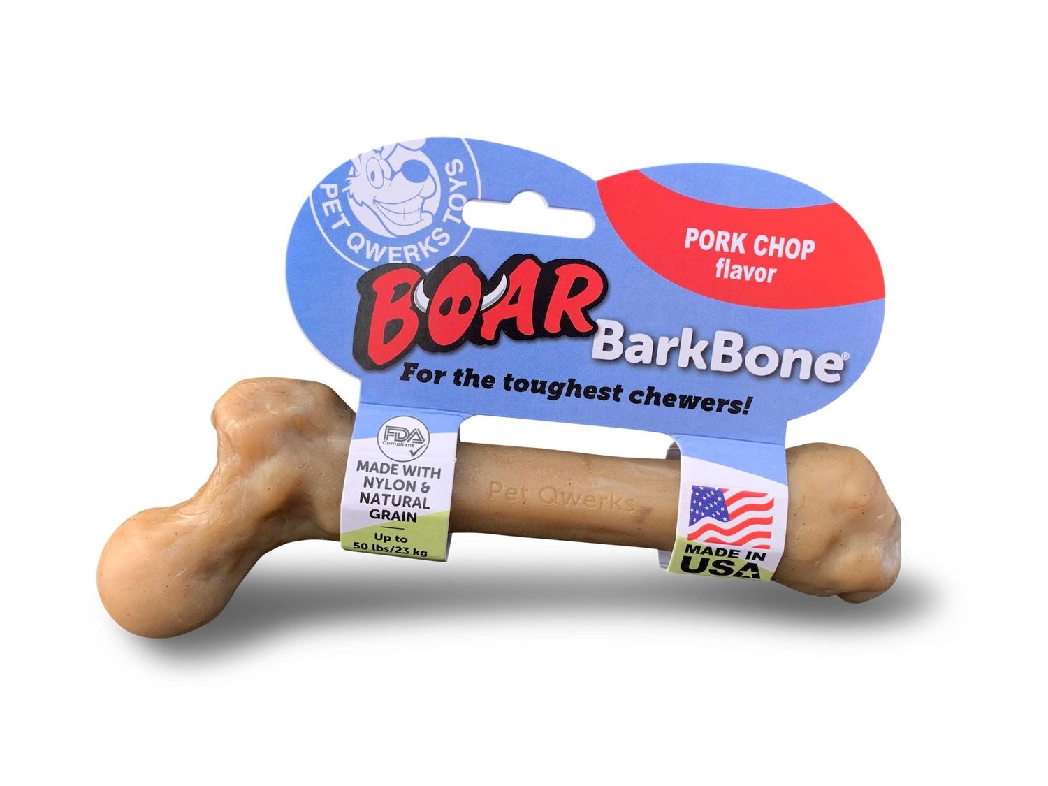 Pet Qwerks Boar Barkbone with Pork Chop Flavoring Dog Chew Toy Large