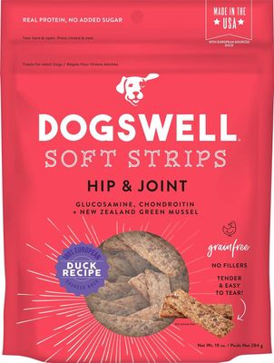 Dogswell Soft Strips Hip &amp; Joint Duck Recipe Jerky Dog Treats 10-oz