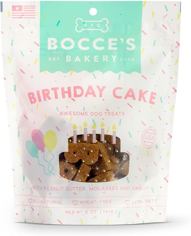 Bocce&#39;s Bakery Birthday Cake Dog Biscuits Treats 5-oz