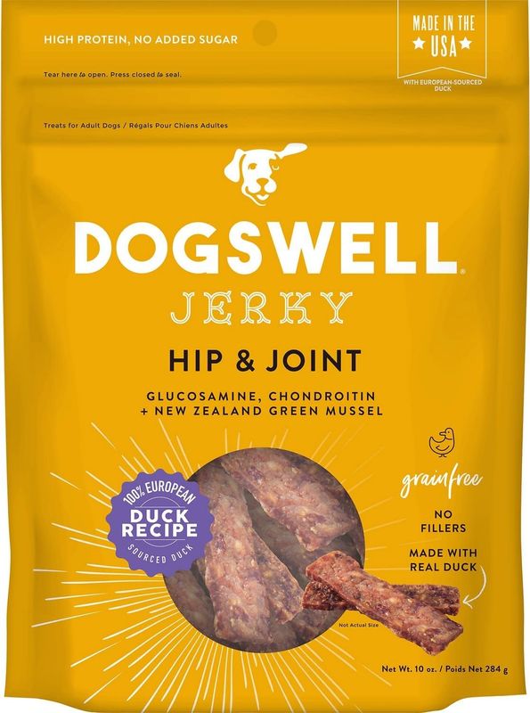 Dogswell Jerky Hip &amp; Joint Duck Recipe Jerky Dog Treats 10-oz