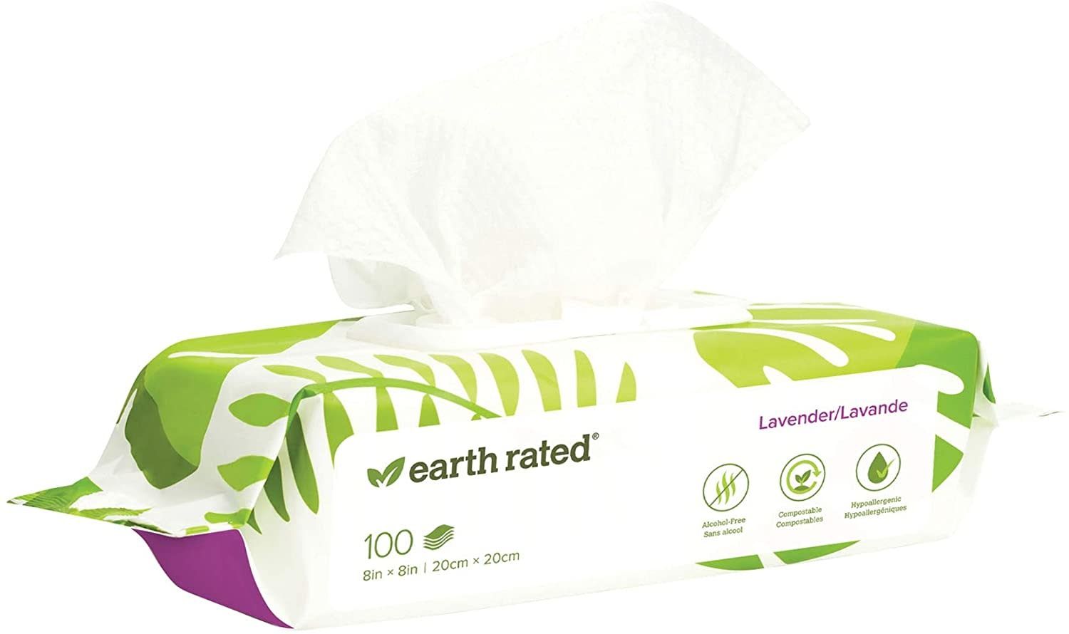 Earth Rated Lavender Scented Certified Biobased Dog Grooming Wipes (100 Count)