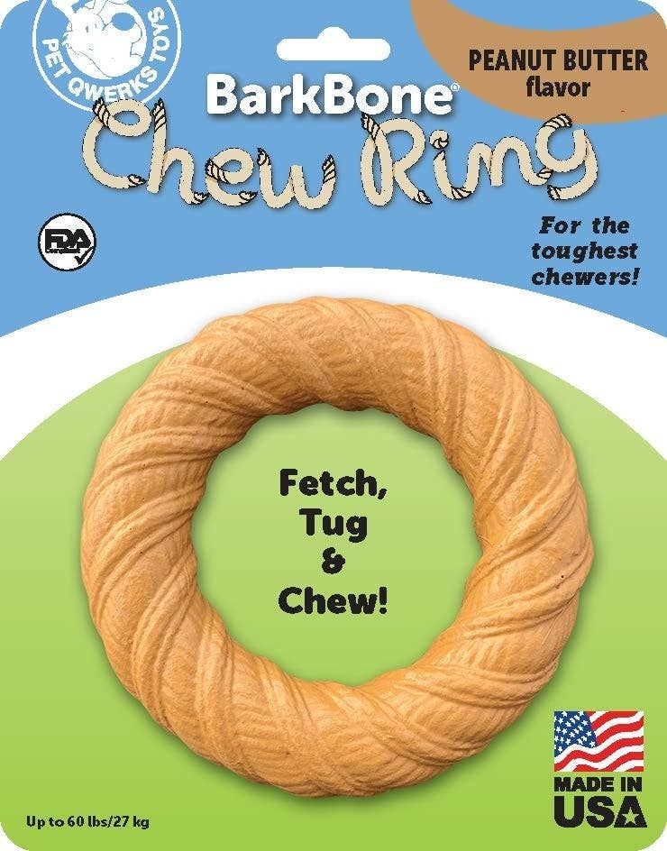 Pet Qwerks BarkBone Chew Ring with Peanut Butter Flavor Dog Chew Toy Large