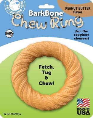 Pet Qwerks BarkBone Chew Ring with Peanut Butter Flavor Dog Chew Toy Large