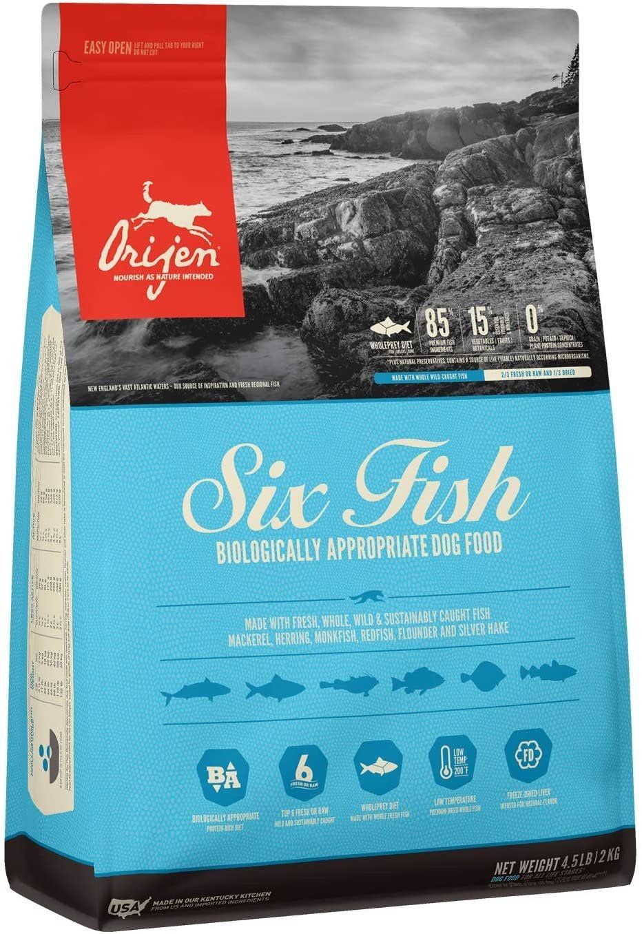 ORIJEN Six Fish Dry Dog Food, Size: 4.5-lb