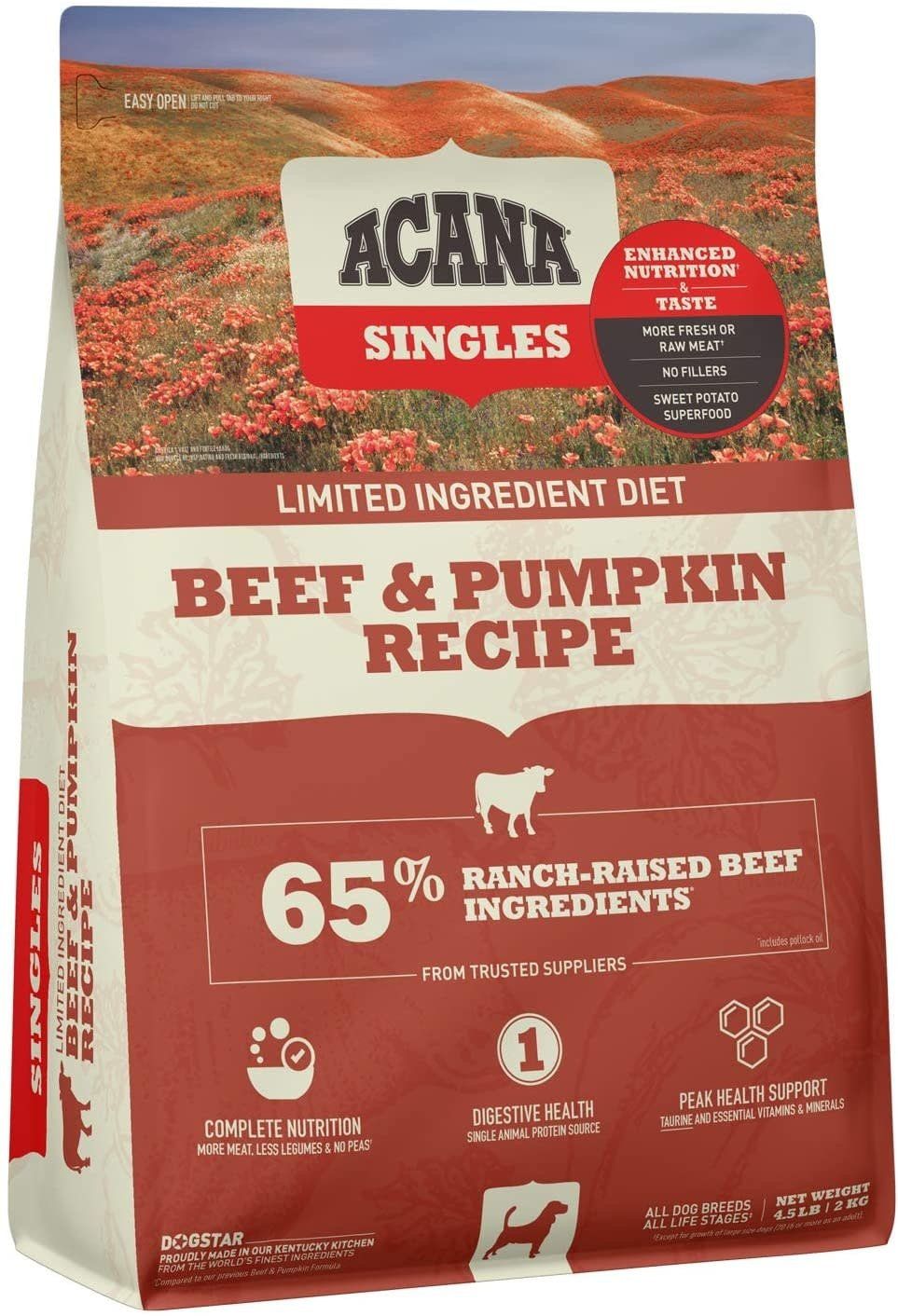 ACANA Singles Beef &amp; Pumpkin Recipe Dry Dog Food, Size: 4.5-lb