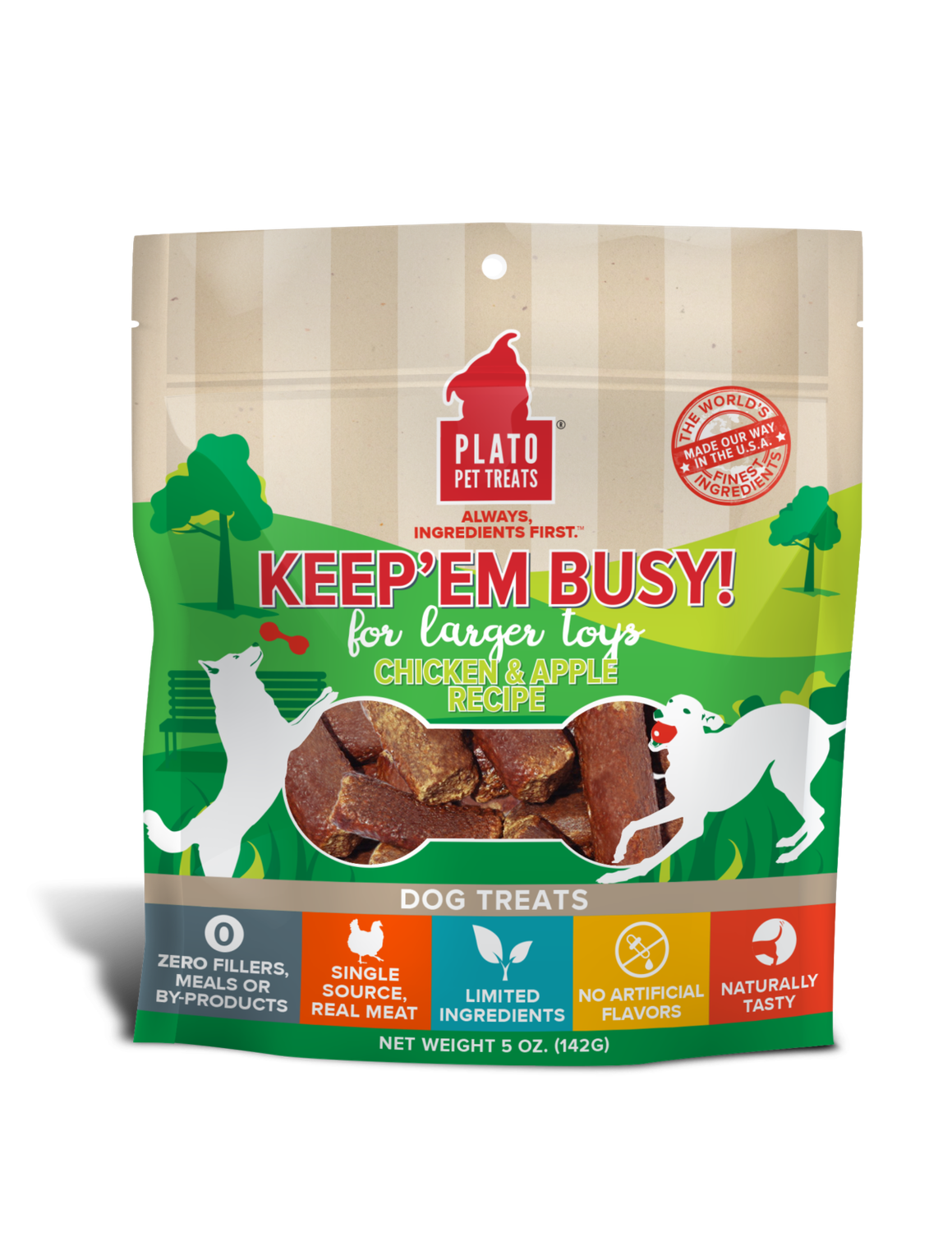 Plato Pet Treats Keep&#39;Em Busy Chicken &amp; Apple Recipe Meat Sticks Dog Treats, Size: For Smaller Toys 5-oz