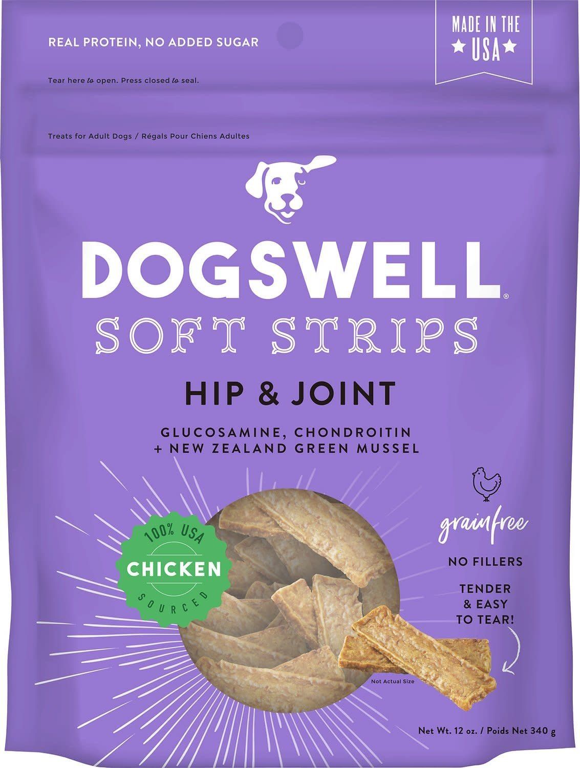 Dogswell Soft Strips Hip &amp; Joint Chicken Jerky Dog Treats, Size: 12-oz